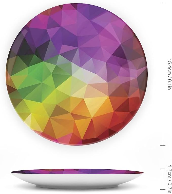 Ceramic Display Plate, Abstract Decor Ceramic Hanging Decorative Plate, Colorful Abstract Geometric Triangular Polygons Creative, 7 Inch, Living Room Kitchen Decoration Household, Multy