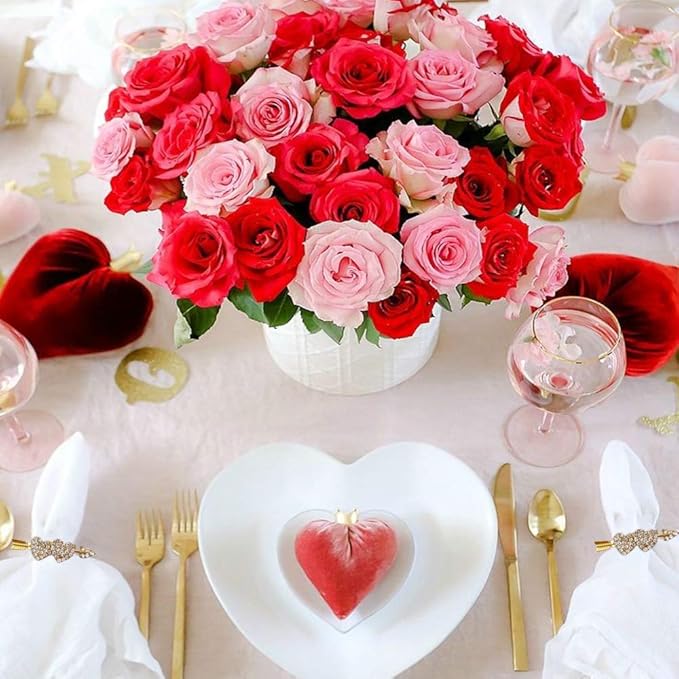 Valentine Napkin Rings Set of 6, Gold Heart Napkin Ring Holders, Diamond Love Napkin Buckles Holder for Valentine's Day, Weddings, Thanksgiving, Parties Table Settings Decor