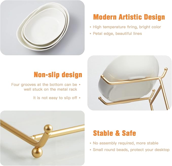 2 Tier Ceramic Fruit Bowl for Kitchen Counter, Tiered Fruit Basket for Countertop, Modern Multi Layer Fruit Display Stand for Party, Cute (Gold&White, Small)