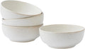 Stoneware Bowl Set of 4-25oz, 6.5" Ceramic Serving Bowls for Salad, Cereal, Soup & Fruit - Microwave & Dishwasher Safe - Rustic Minimalist Design - Oatmeal Cream - Ideal Gift