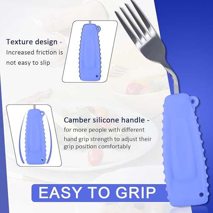 Adaptive Weighted Silverware Utensils Angled Fork for Hand Tremors Parkinsons,Weighted Utensils with Non-Slip Easy Grip Handles for Independent Eating(Right Hand,Purple,Pack of 1)