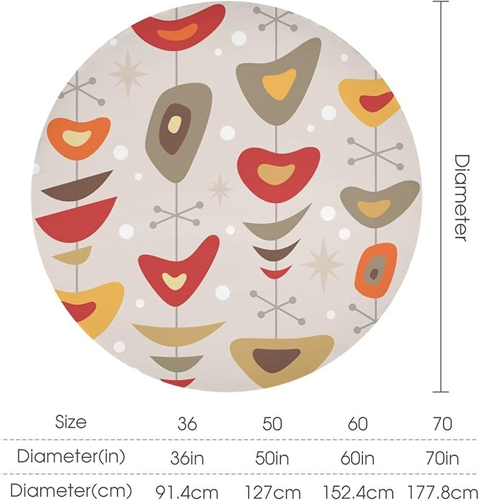 Retro Mid Century Round Tablecloth, Abstract Rustic Colorful Geometric Print Tablecloth for Home Party Dining Room Kitchen Decor 70Inch(178cm)