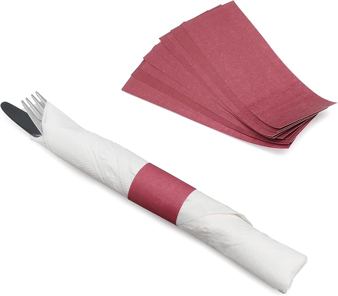 Huron Paper Napkin Bands, Self-Sealing Ring, Extra Long 1 1/4" x 6" Burgundy (2500 pcs)