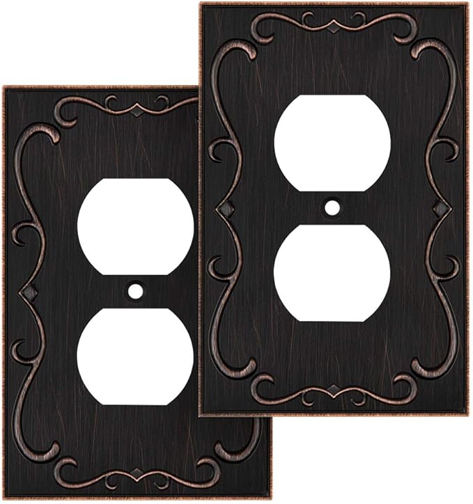 French Cabriole Decorative Wall Plate Switch Plate Outlet Cover (Single Duplex, 2 Pack, Aged Bronze)