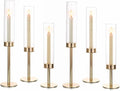 Hewory Gold Candle Holders Hurricane Candlestick Holders, 6Pcs Candle Stick Candle Holder Candelabra, Taper Candle Holders with Glass Candle Cover for Wedding Table Centerpiece Christmas Decor