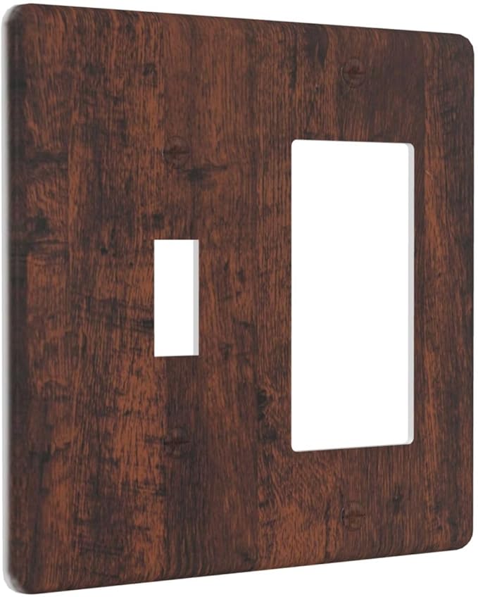 Light Switch Cover Brown Red Rustic Wood Grain Retro Farmhouse 2 Gang Toggle Rocker Combo Socket Cover Wall Plates Decorative Switch Plates and Outlet Covers for Farmhouse Cabin Decor