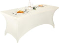 LZY Spandex Table Covers 6 Feet, Stretch/Fitted Table Covers for 6 Feet Folding Table, Rectangular Spandex Table Cloths for Wedding Party or Event (6FT-2PCS, Ivory)