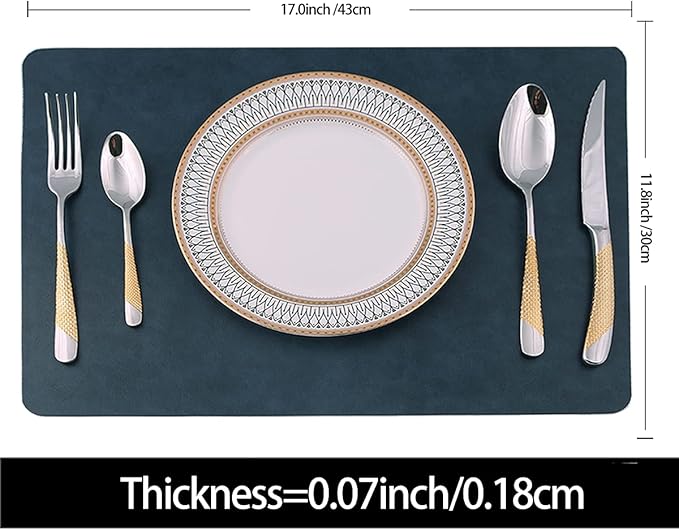 Placemats for Dining Table Set of 4,Design-Classic Faux Leather Wipeable Place Mats,Waterproof&Stain Resistant Table Mats,Washable,Heat-Resistant,Non-Slip Reusable for Kitchen(Navy,4),