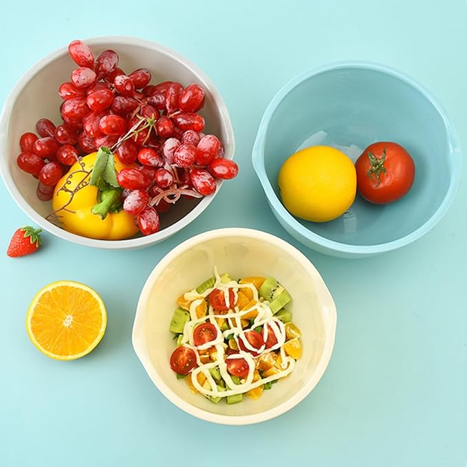 BESPORTBLE 3pcs Mixing Bowls Set for Kitchen Multi-Function Stackable Salad and Noodle Bowls Sturdy Food-Grade Plastic for Daily Use and Entertaining Random Color