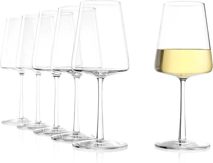 Stölzle Lausitz White Wine Glasses Power Set of 6, 13 1/2 oz – Modern Wine Glasses for Maximum Aroma Enhancement – Elegant Crystal White Wine Goblets – Dishwasher- & Shock-Resistant, Made in Germany