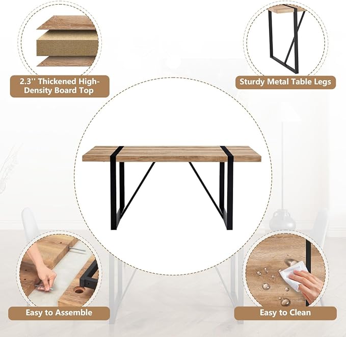 55'' Kitchen Table,Dinner Table for 4-6, Kitchen & Dining Room Tables,Wood Dining Table with Metal Legs for Living Room & Dining Room