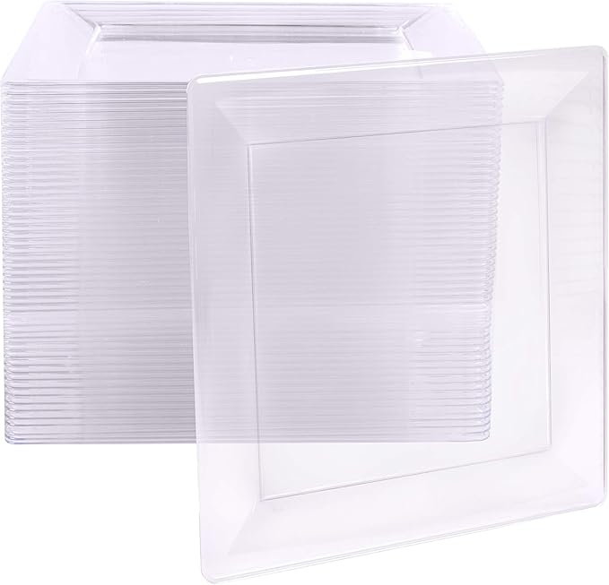 Ilyapa 50 Pack 4 Inch Disposable Dessert Plates, Plastic Clear Party Sets for 50 Guests, Clear Appetizer, Cake Plates 4", Party & Dinner Accessories, Square