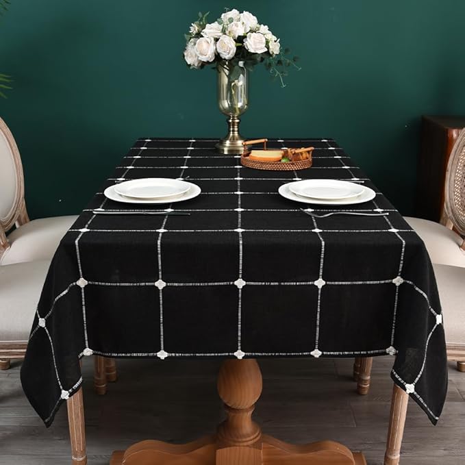 Zobesta Linen Tablecloth Black Table Cloth Rectangle Table 86 x 53 Inch, Heavy Weight Washable Farmhouse Soft Gingham Tablecloth for Party, Holiday, Picnic, Dining, Outdoor
