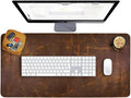 Elizo Real Leather Desk Mat Set (32x16) Large Desk Cover Desk Blotter Protector Computer Gaming Mouse Pad Table Laptop Office Desktop Accessories