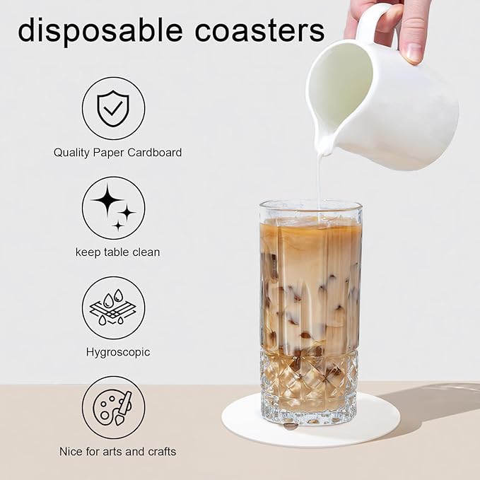 Disposable Paper Bar Coasters 400 Pcs White 4 Inch Coasters for Drinks ，Absorbent & Non Slip for Bars, Restaurants, Family Gathering DIY Crafts Arts Wedding Use (White)