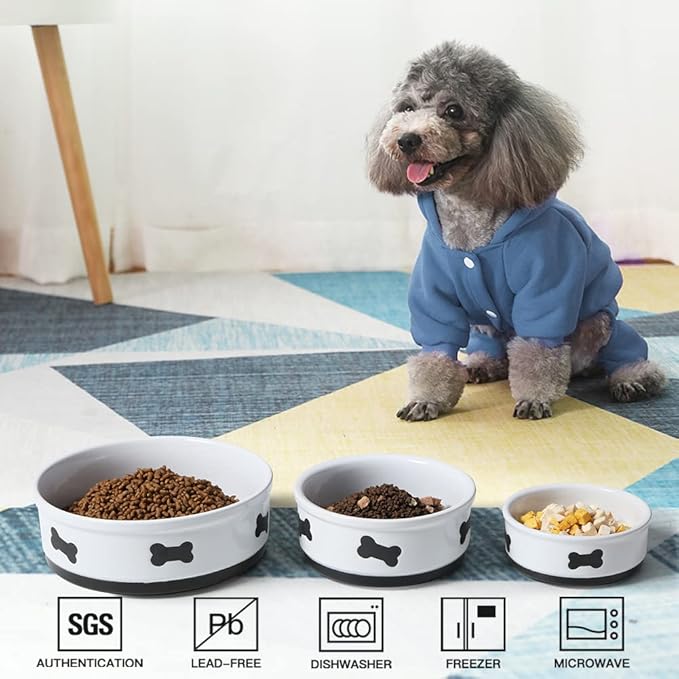 Sweejar Ceramic Dog Bowls with Bone Pattern, Dog Food Dish for Medium Dogs, Porcelain Pet Bowl for Water 35 Fl Oz (Fog Blue)