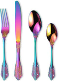 Vintage Colorful Silverware Flatware Set for 8, European Classic Style 32 Pieces Stainless Steel Tableware Cutlery Set,Fine Kitchen Utensils for Wedding Restaurant Hotel Christmas