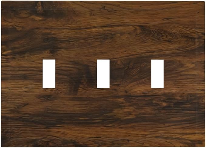 Light Switch Cover Brown Rustic Wood Grain Vintage Wooden Texture 3 Gang Wall Plate Triple Light Switch Plate Toggle Decorative Outlet Covers Electrical Switchplate for Cabin Bedroom Decor