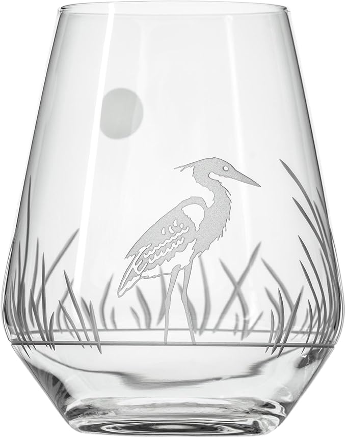 Rolf Glass Heron Stemless Wine Tumbler 18 ounce - Stemless Wine Glasses – Lead-Free Glass - Engraved Tumbler Glasses - Made in the USA (Set of 2)