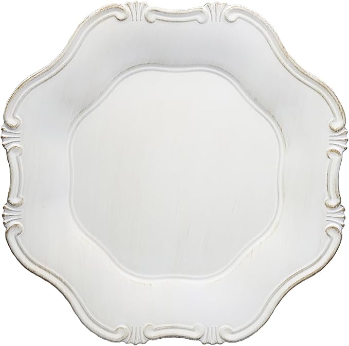 White Charger Plates Set of 6, Decorative Table Plastic Chargers for Dinner Plates, Party, Wedding, Thanksgiving, Christmas， JX11W