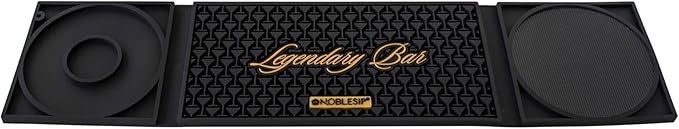 NobleSip Bar Mat 3in1 𝗜𝗡𝗡𝗢𝗩𝗔𝗧𝗜𝗩𝗘 with Cutting Board and Glass Rimmer "Legendary Bar". Upgrade your commercial cocktail station, or home bar with a multifunctional, compact, and stylish mat