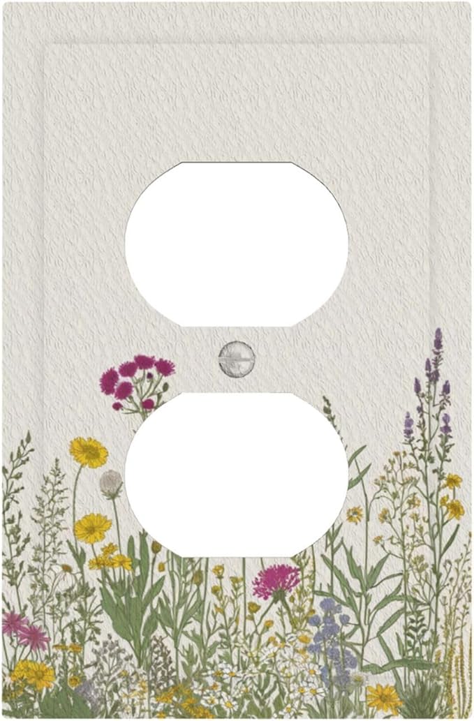 Outlet Covers Wildflower Botanical Plant Herbs Flower 1 Gang Duplex Light Switch Cover Plate Decorative Wall Plates Electrical Switchplate Receptacle for Bathroom Livingroom Decor（2 Pack）