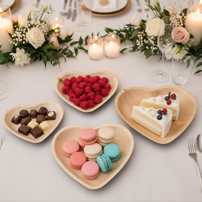 Charity Leaf Disposable Palm Leaf 12" Heart Plates (100 pieces) Bamboo Like Serving Platters, Disposable Boards, Eco-Friendly Dinnerware For Valentines, Weddings, Catering, Events