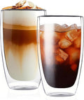 17oz Double Wall Glass Coffee Mugs Set of 2, Insulated Coffee Mug, Clear Borosilicate Glass Coffee Cups for Cappuccino, Tea, Lightweight and Microwave Safe