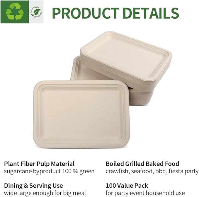 100 Pack 14 inch Large Disposable Food Trays for Crawfish Seafood Boil BBQ Dessert, Large Paper Plates 14 inch Heavy Duty Disposable Serving Trays for Seafood Boil Party