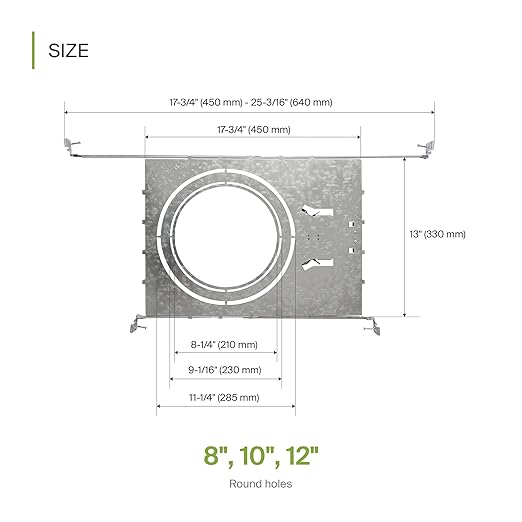 ASD New Construction Mounting Plate with Round Holes 8-10-12" - Adjustable LED Recessed Lighting Housing with Extendable Hanger Bars, Shallow Wafer Light Bracket, Mounting Kit with Notches, 6 Pack