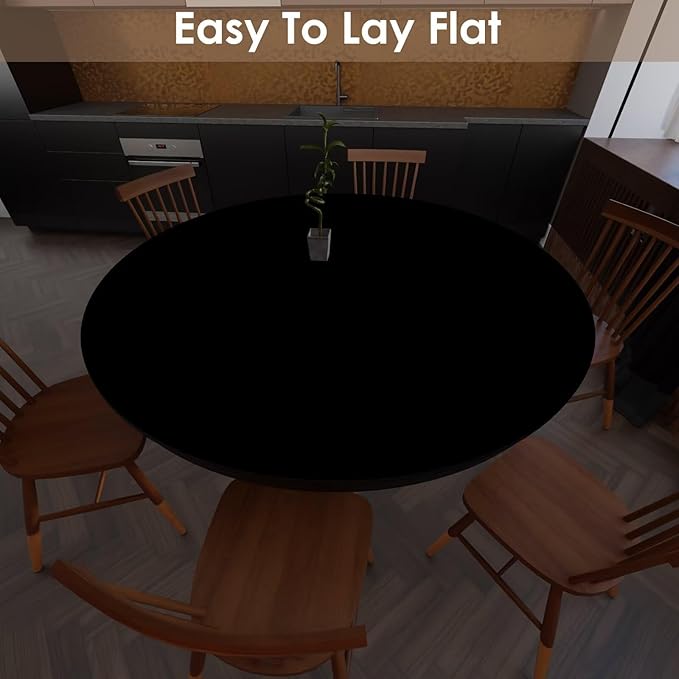 Round Table Pad,1.8mm Thick,Dia.51 Inch,Round Leather Table Cover,Round Table Protector,Round Dining Table Protector,Round Table Top Protector.(Dia.51,Black+Black)