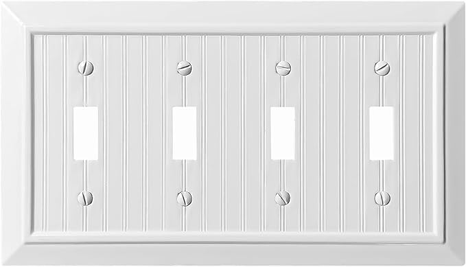 Beadboard Outlet Covers Wall Plates, Bamboo Fiber Light Switch Covers, Natural Material Electric Receptacle Decorative Switch Plate Outlet Cover (Pure White, 4 Gang Toggle 1 Pack)