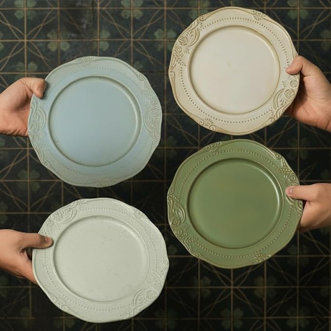 salad plates set of 4, 10.5 inch Reactive Glaze Stoneware Dinner Dish Set for Dessert, Salad, Appetizer, platos de ceramica Dishwasher & Oven Safe, Scratch Resistant-4 Colors