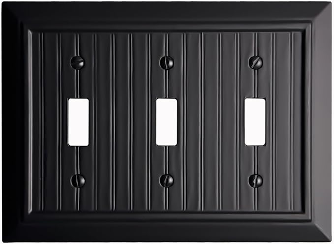 Beadboard Outlet Covers Wall Plates, Bamboo Fiber Light Switch Covers, Natural Material Electric Receptacle Decorative Switch Plate Outlet Cover Matte Black (3 Gang Toggle 1 Pack)