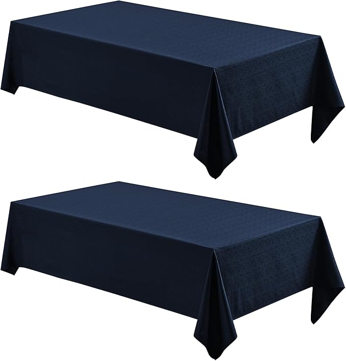 2 Pack Rectangle Tablecloth, 60x104 inch, Water Resistant Wrinkle Free Linen Textured Table Cloth Washable, Decorative Fabric Table Cover for Dining, Party and Camping, Navy Blue
