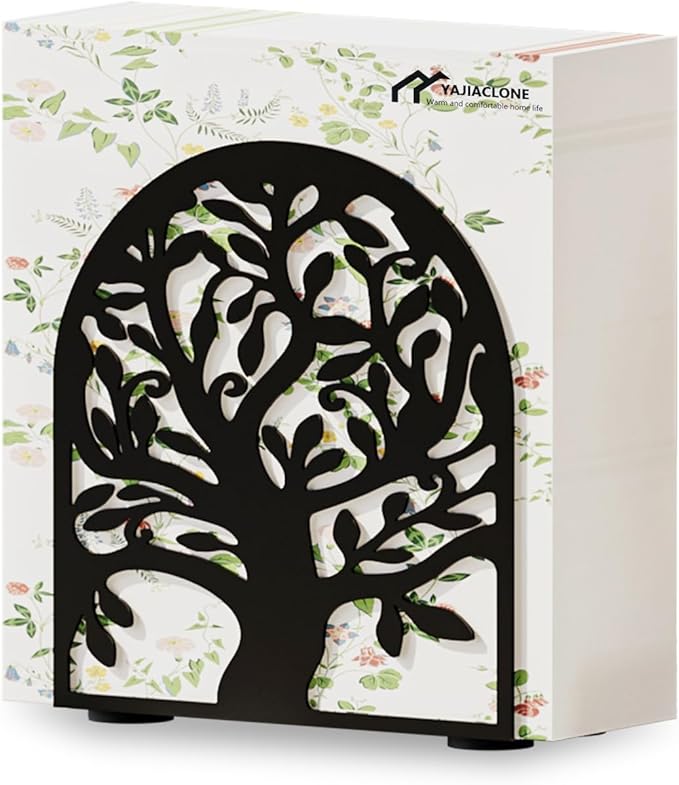 Tree of Life Napkin Holder, Upright Metal Tabletop Napkin Holder with Cushioned Base, Black Decorative Napkin Holder for Kitchen & Dining Table.