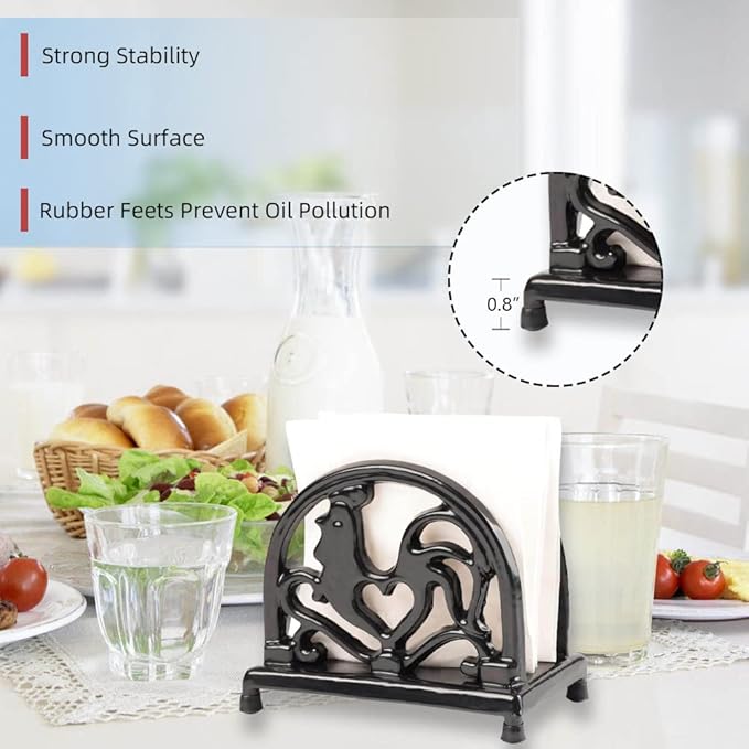 Vintage Metal Napkin Holder, Heavy Cast Iron Napkin Holder Organizer for Kitchen Restaurant Home Décor, Black