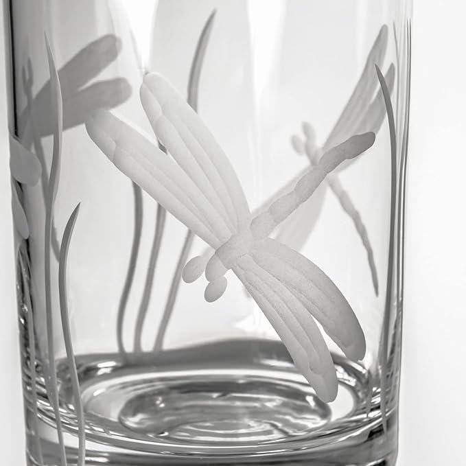 Rolf Glass Dragonfly Double Old Fashioned Glass | 13oz Whiskey Glass | Set of 4 | Lead-Free Etched Glassware | Proudly Made in the USA