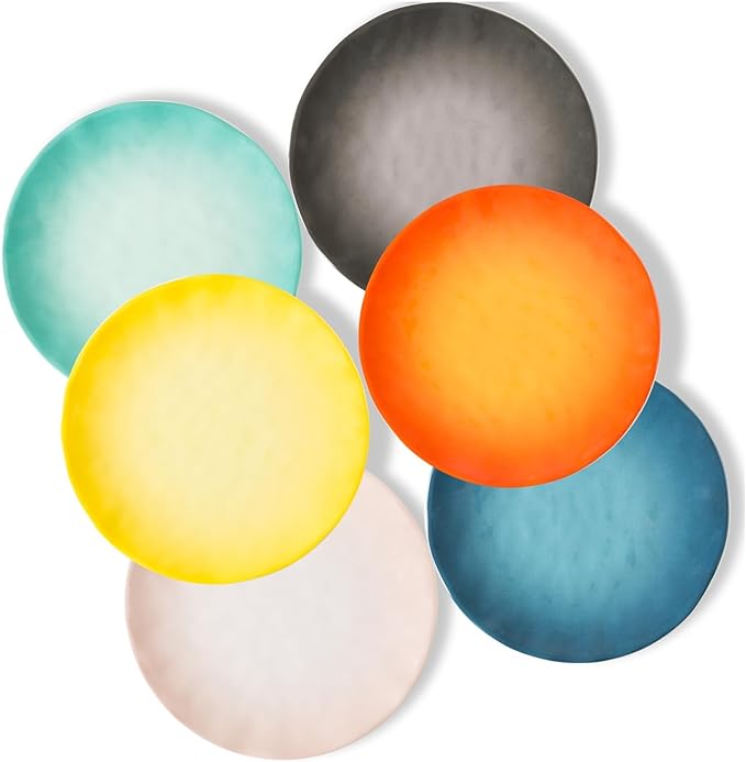 Melamine Dinner Plate Plastic Bread Butter Plates Set of 6 Pcs 11 inch Lightweight Shatter Proof Chip Resistant Dishwasher Safe (Multicolor)