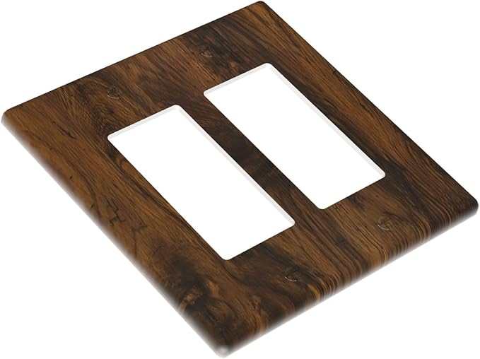 Outlet Covers Brown Rustic Wood Grain Vintage Wooden Texture 2 Gang Light Switch Cover Double Rocker Wall Plate Decorative GFCI Receptacle Electrical Switchplate for Cabin Bedroom Decor（2 Pack）