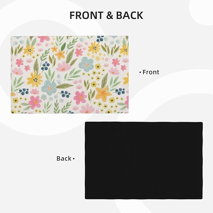 Yellow Pink Blue Floral Spring Placemats Set of 4, 12x18 Inch Watercolor Flower Decorative Table Mats Summer Seasonal Holiday Table Placemats for Party Home Kitchen Dining Table Decoration