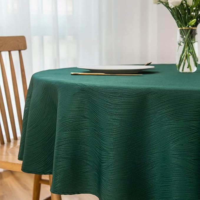 maxmill Round Swirl Design Tablecloth Waterproof Spillproof Wrinkle Free Table Cloth, Kitchen Dinning Circular Tabletop Decoration, Fabric Table Cover for Christmas Parties, 70 Inch, Hunter Green