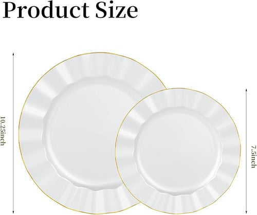 120PCS Pearl White Plastic Plates, Heavy Duty Disposable Party Plates with Gold Rim, 60 Dinner & 60 Dessert for Parties and Wedding