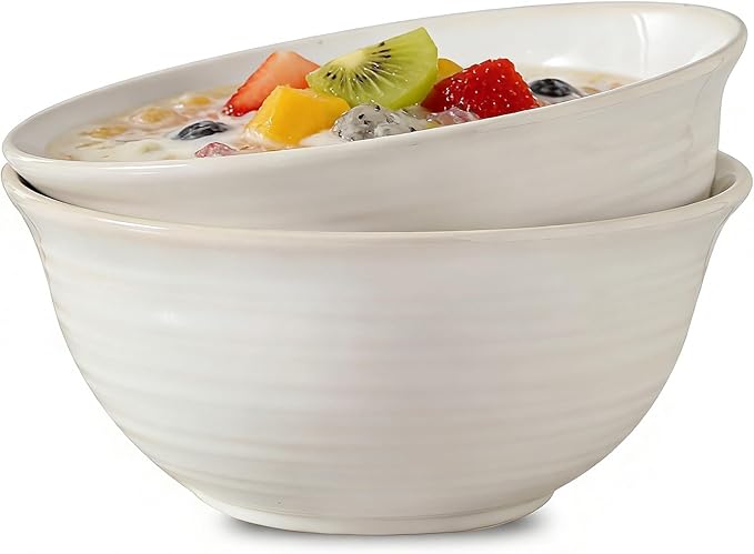 Serving Bowls Set of 2, 60 Ounce Ceramic Large Bowls, Deep Kitchen Bowls for Salad Soup Ramen Pasta Cereal Fruit, Microwave Oven Dishwasher Safe, Ideal for Home Dining & Gifting, Arctic white
