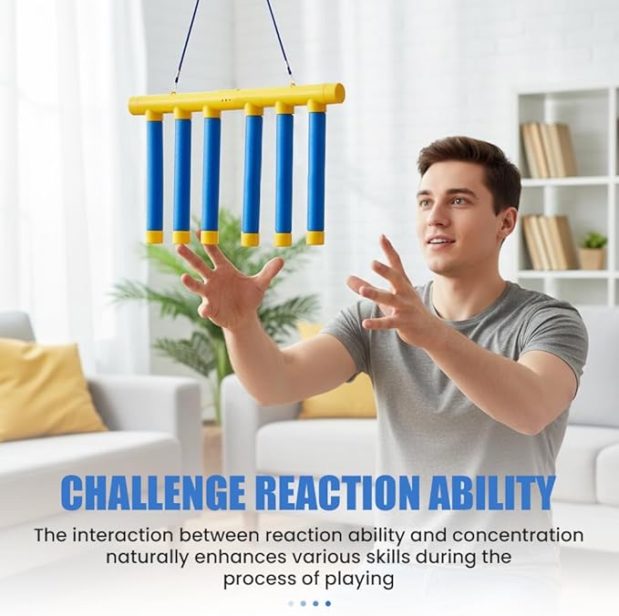 Reflective Drop Stick Challenge Game, Hand Eye Coordination Reflex Training Toy, 3 Adjustable Speed Modes, Catching Sticks Game for All Ages (Blue)