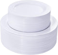 FLOWERCAT 100PCS White Plastic Plates-Heavy Duty White Disposable Plates for Christmas/Easter/Party/Wedding -Serve 50 guests 10.25inch & 7.5inch