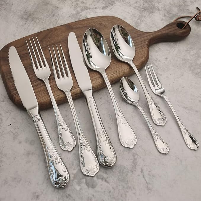 40-piece Silverware Set for 10, Retro Royal Palace Style Stainless Steel Flatware Cutlery Serving Utensils, Eating Tableware for Home Kitchen Hotel Restaurant, Mirror Polished