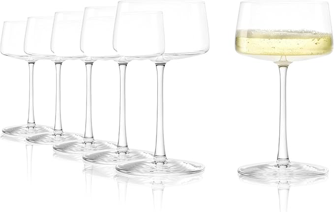 Stölzle Lausitz Champagne Coupes Power Set of 6, 9 1/4 oz – Elegant Crystal Glasses for Champagne, Sparkling Wine & Prosecco – Premium German Crystal Champagne Glasses – Dishwasher- & Shock-Resistant