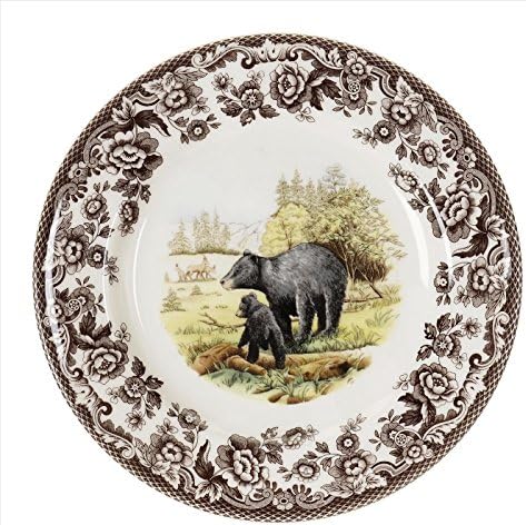 Spode Woodland Wildlife Black Bear 8" Porcelain Salad Plate - Rustic Holiday Dinnerware, Decorative Dish for Salad, Dessert & Appetizers, Dishwasher, Microwave, Freezer, Oven Safe - Made in England by Spode
