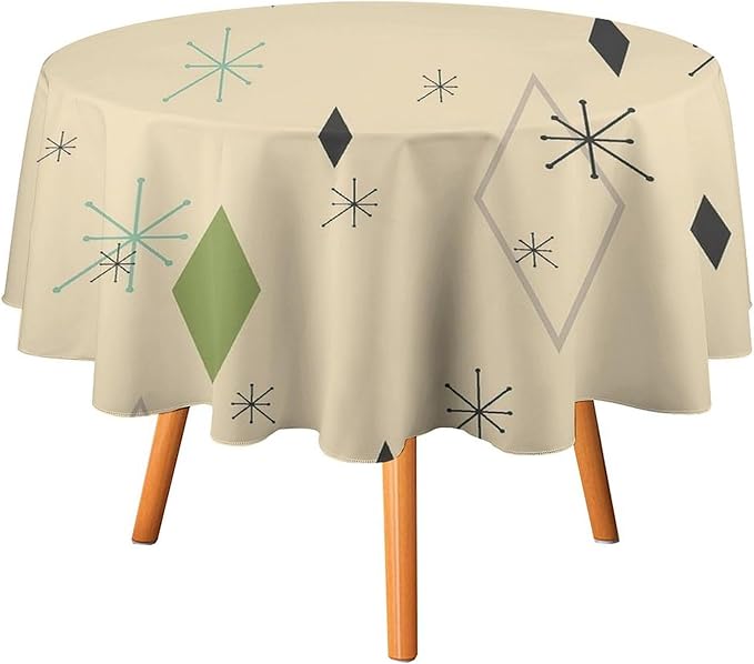 Colorful Middle Century Round Tablecloth, Vintage Bohemian Mid Century Modern Retro Print Tablecloth for Home Party Dining Room Kitchen Decor 50Inch(127cm)